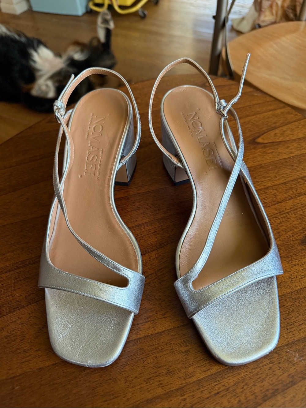 Nomasei Silver Metallic Slingback Block Heel Birdie Sandals Silver Size EU 39.5